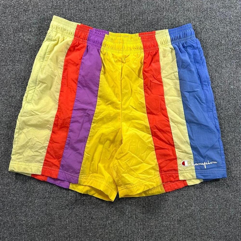 Champion Men’s Nylon Warm Up Shorts Mesh Lined Colorful Striped Swim Trucks M